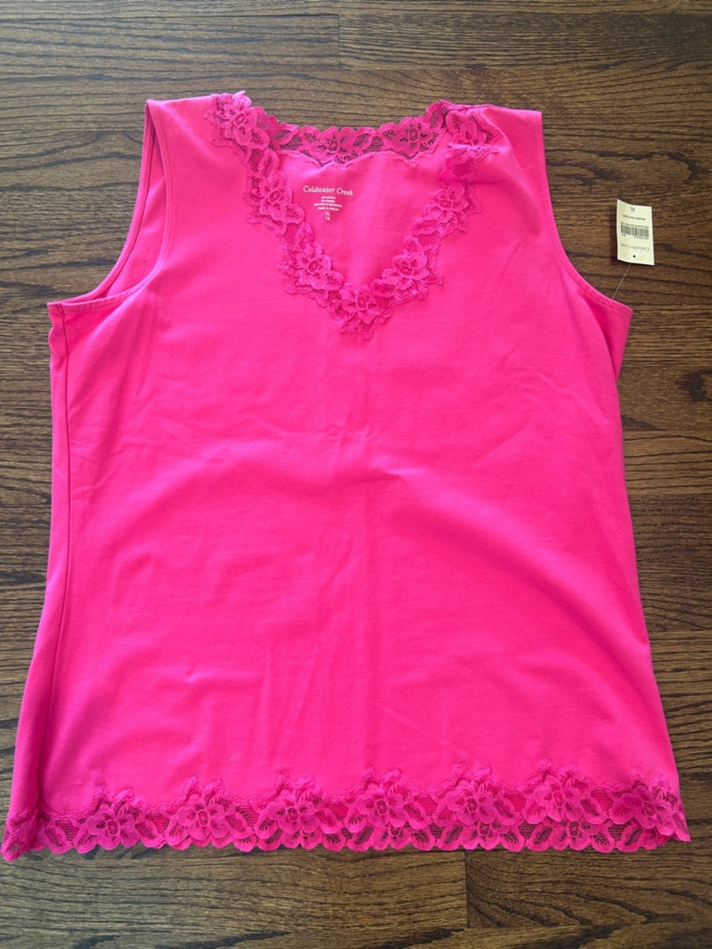 Coldwater Creek Hot Pink Lace-Trim Sleeveless Top